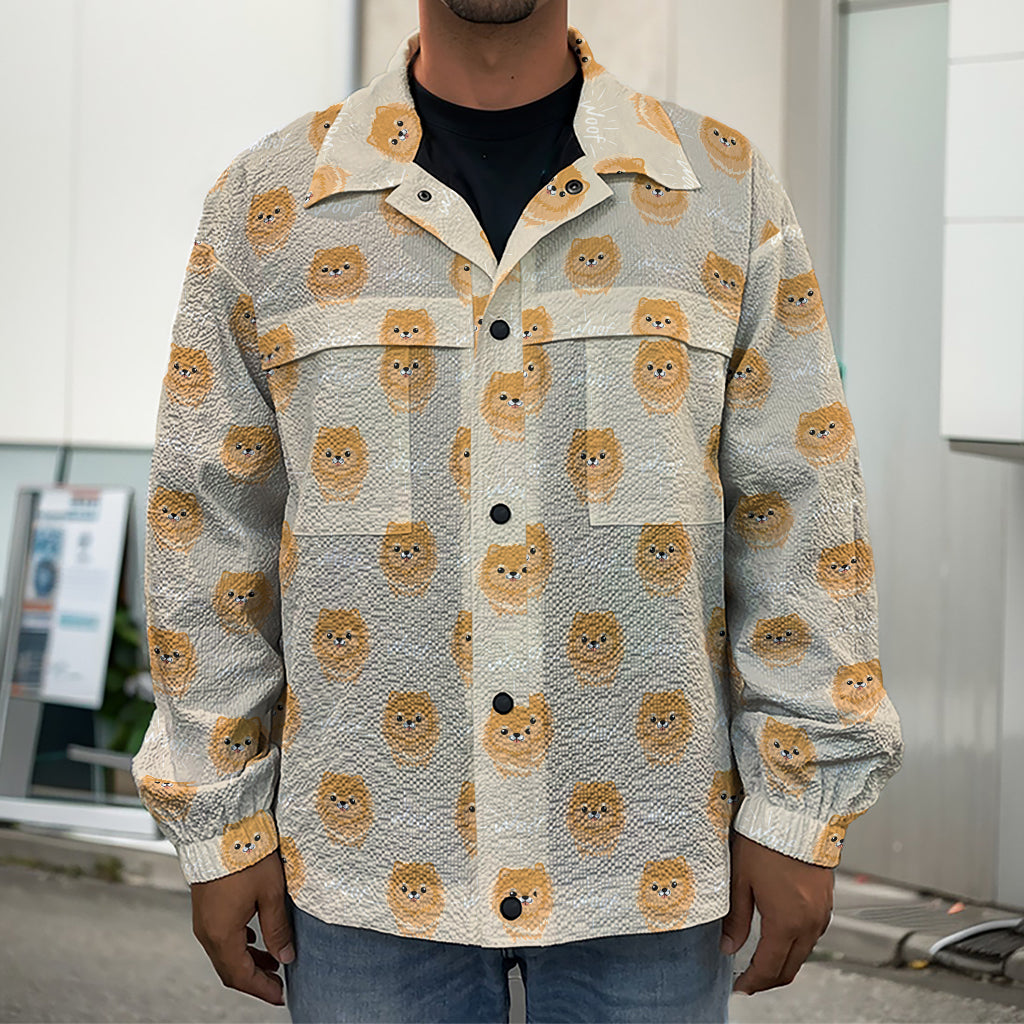 Little Pomeranian Pattern Print Men's Shirt Jacket