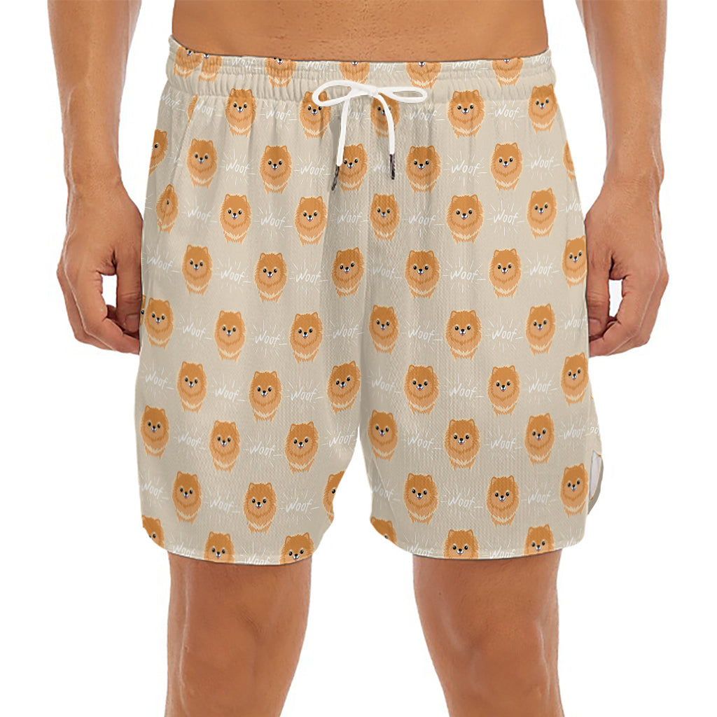 Little Pomeranian Pattern Print Men's Split Running Shorts