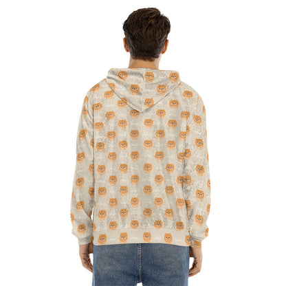 Little Pomeranian Pattern Print Men's Velvet Pullover Hoodie