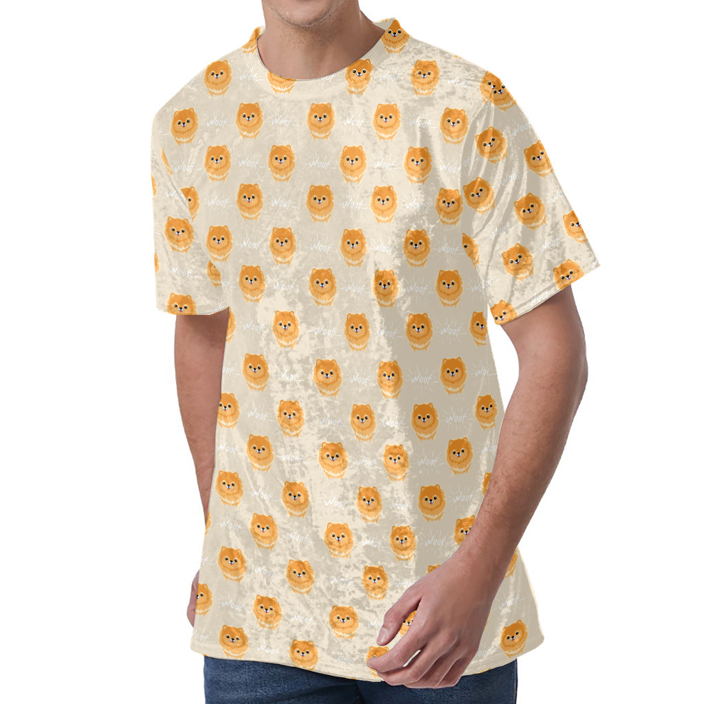 Little Pomeranian Pattern Print Men's Velvet T-Shirt