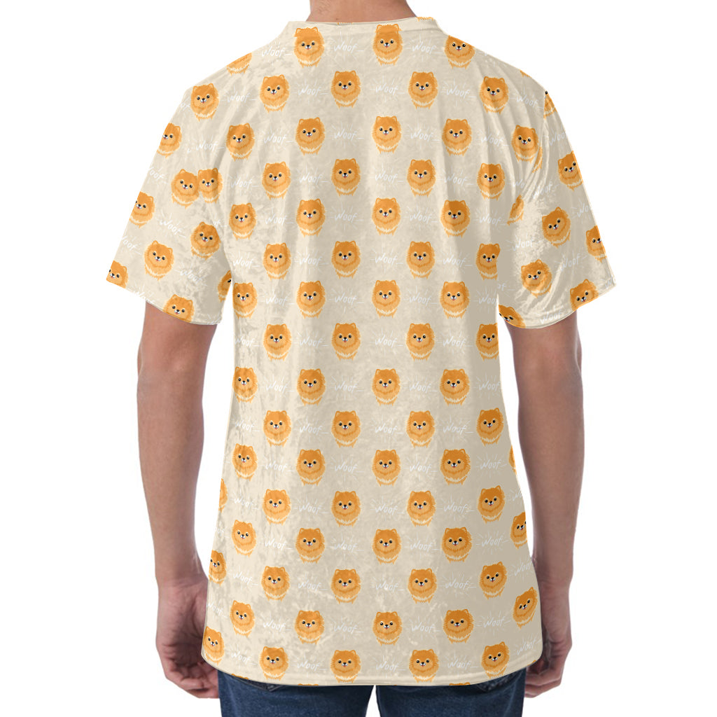 Little Pomeranian Pattern Print Men's Velvet T-Shirt