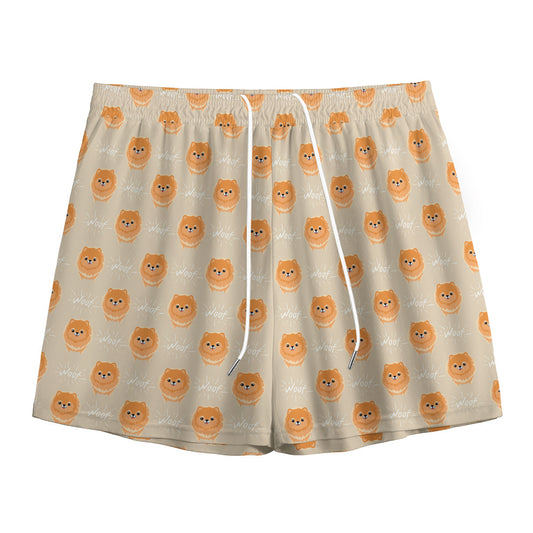 Little Pomeranian Pattern Print Mesh Shorts