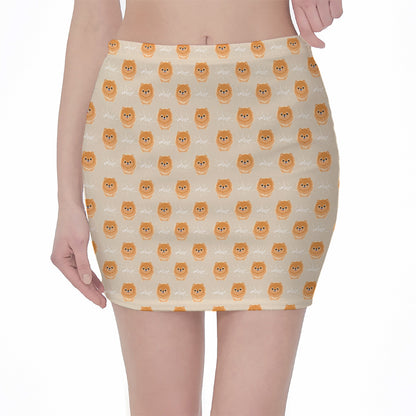 Little Pomeranian Pattern Print Pencil Mini Skirt