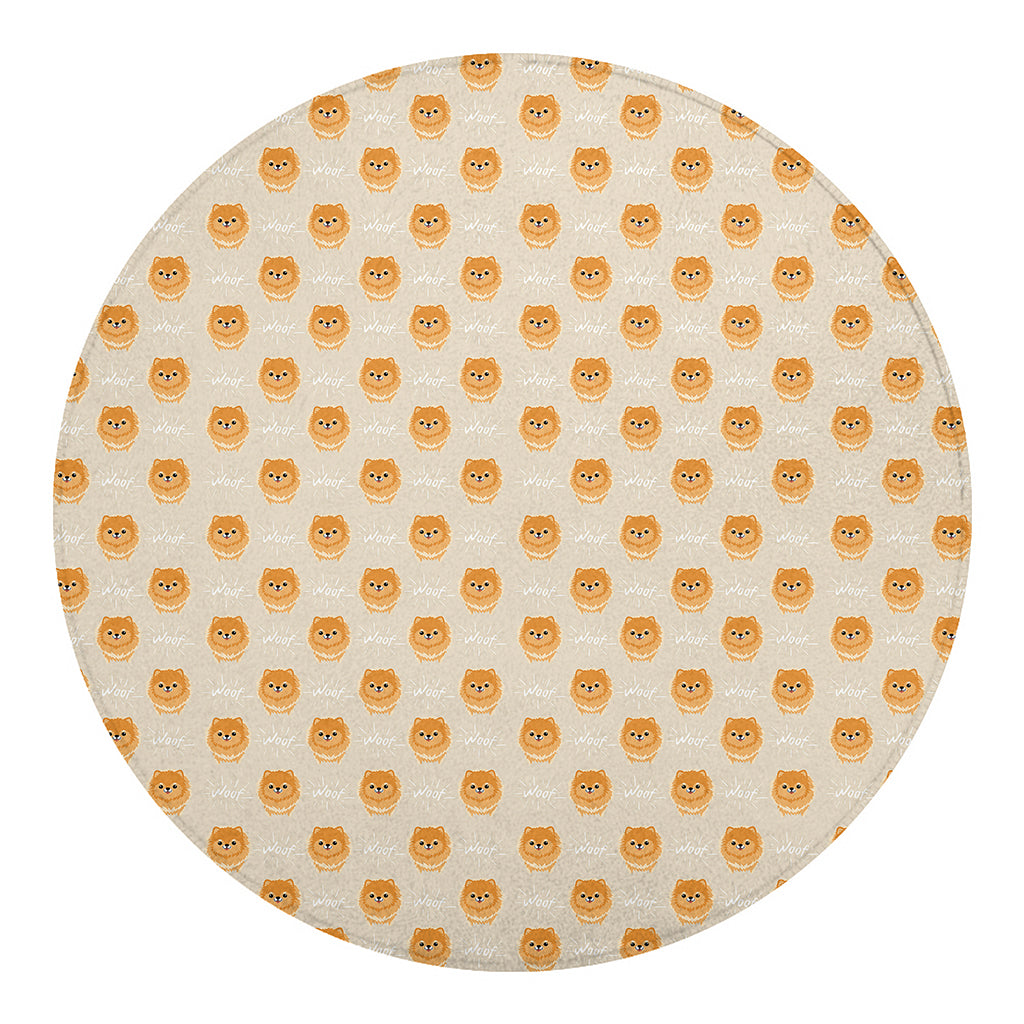 Little Pomeranian Pattern Print Round Blanket