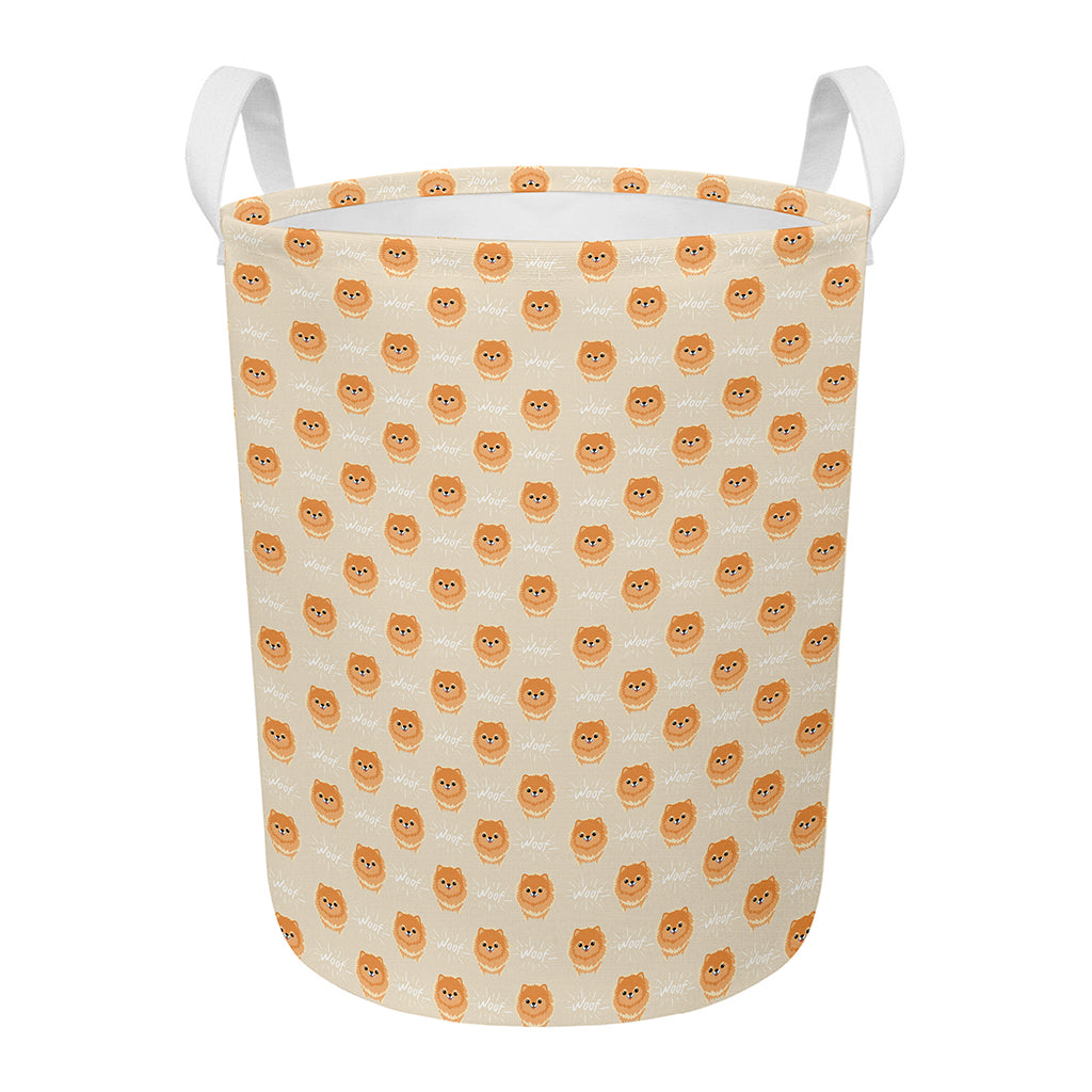 Little Pomeranian Pattern Print Round Laundry Basket