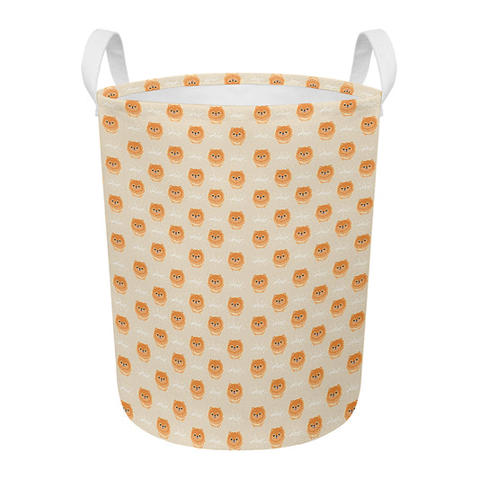 Little Pomeranian Pattern Print Round Laundry Basket