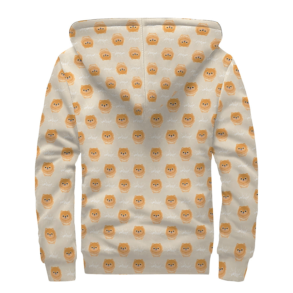Little Pomeranian Pattern Print Sherpa Lined Zip Up Hoodie