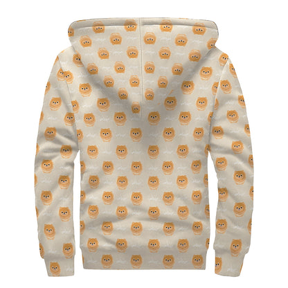 Little Pomeranian Pattern Print Sherpa Lined Zip Up Hoodie