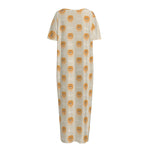 Little Pomeranian Pattern Print Short Sleeve Long Nightdress