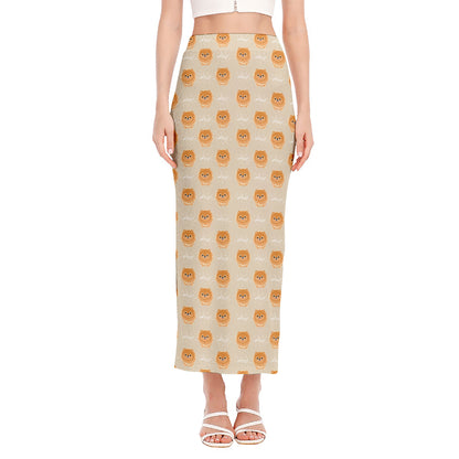 Little Pomeranian Pattern Print Side Slit Maxi Skirt