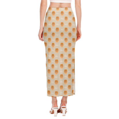 Little Pomeranian Pattern Print Side Slit Maxi Skirt