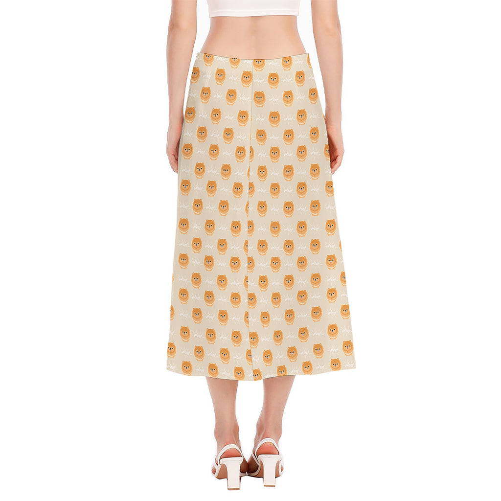 Little Pomeranian Pattern Print Side Slit Midi Skirt