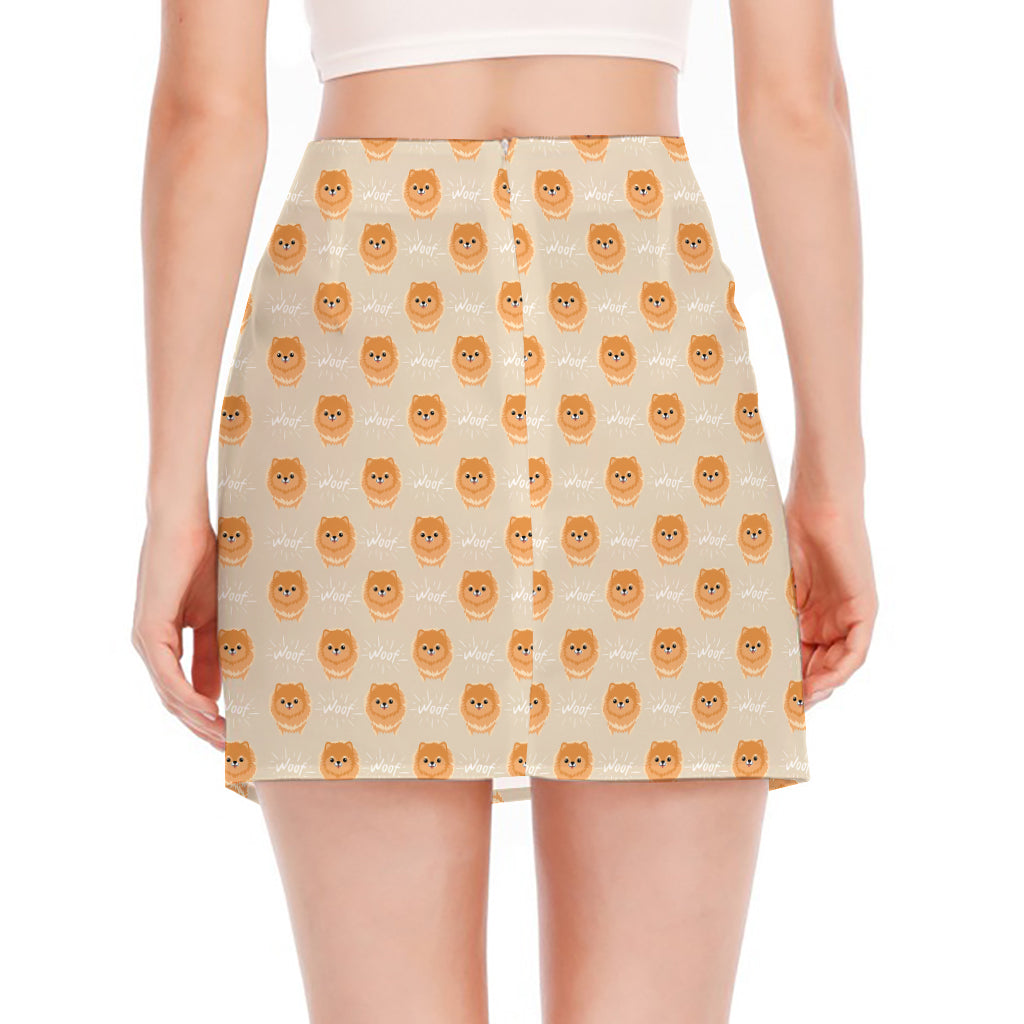 Little Pomeranian Pattern Print Side Slit Mini Skirt