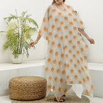 Little Pomeranian Pattern Print Silk V-Neck Kaftan Dress