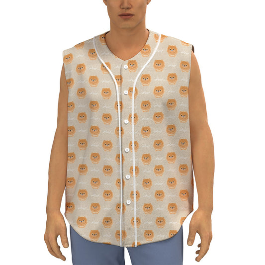 Little Pomeranian Pattern Print Sleeveless Baseball Jersey