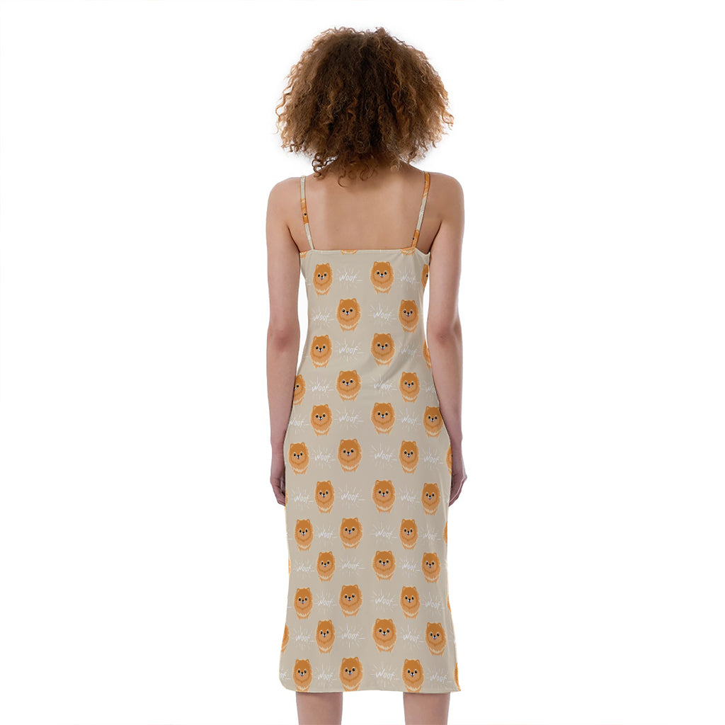 Little Pomeranian Pattern Print Slim Fit Midi Cami Dress