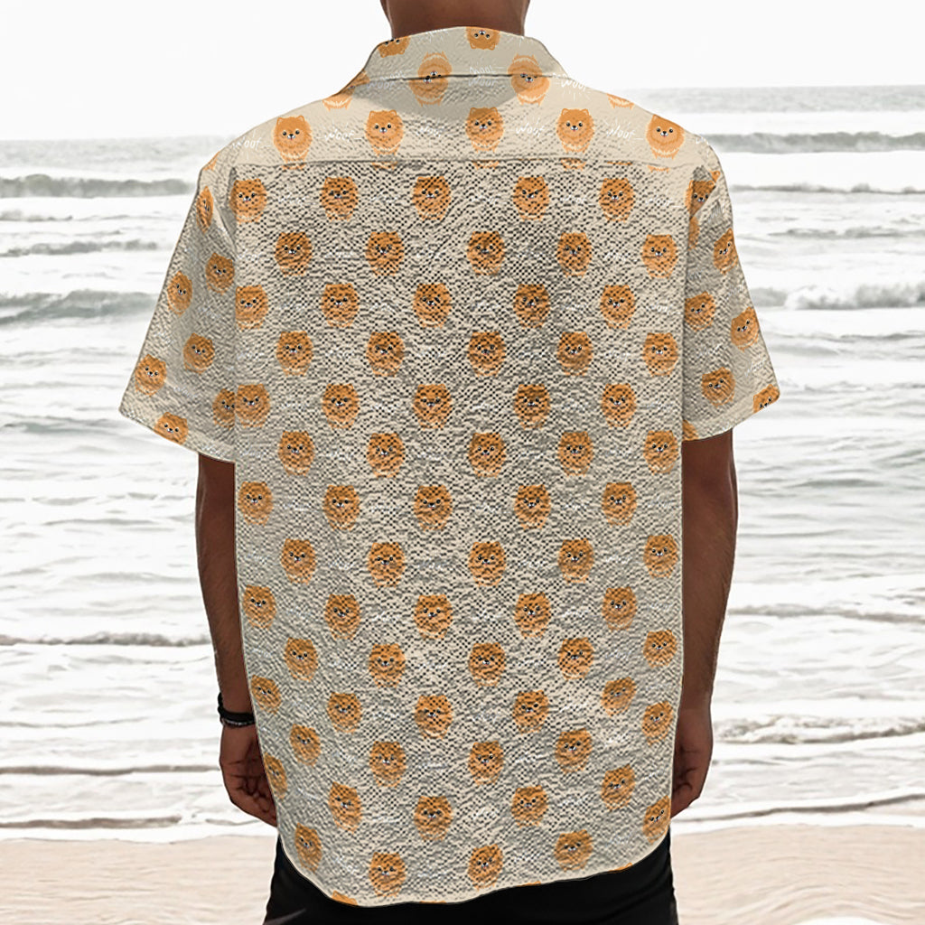 Little Pomeranian Pattern Print Textured Short Sleeve Shirt