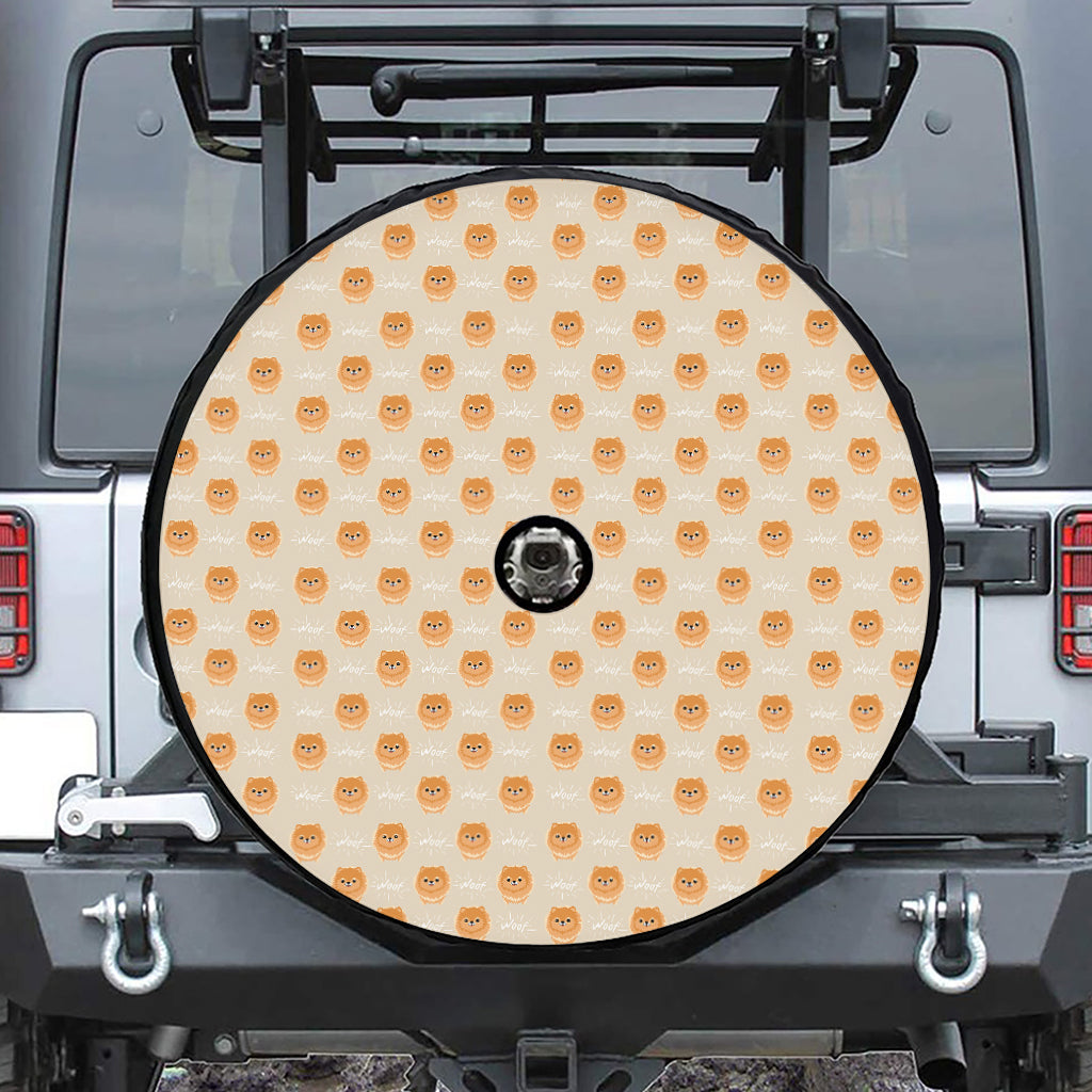 Little Pomeranian Pattern Print Tire Cover With Camera Hole
