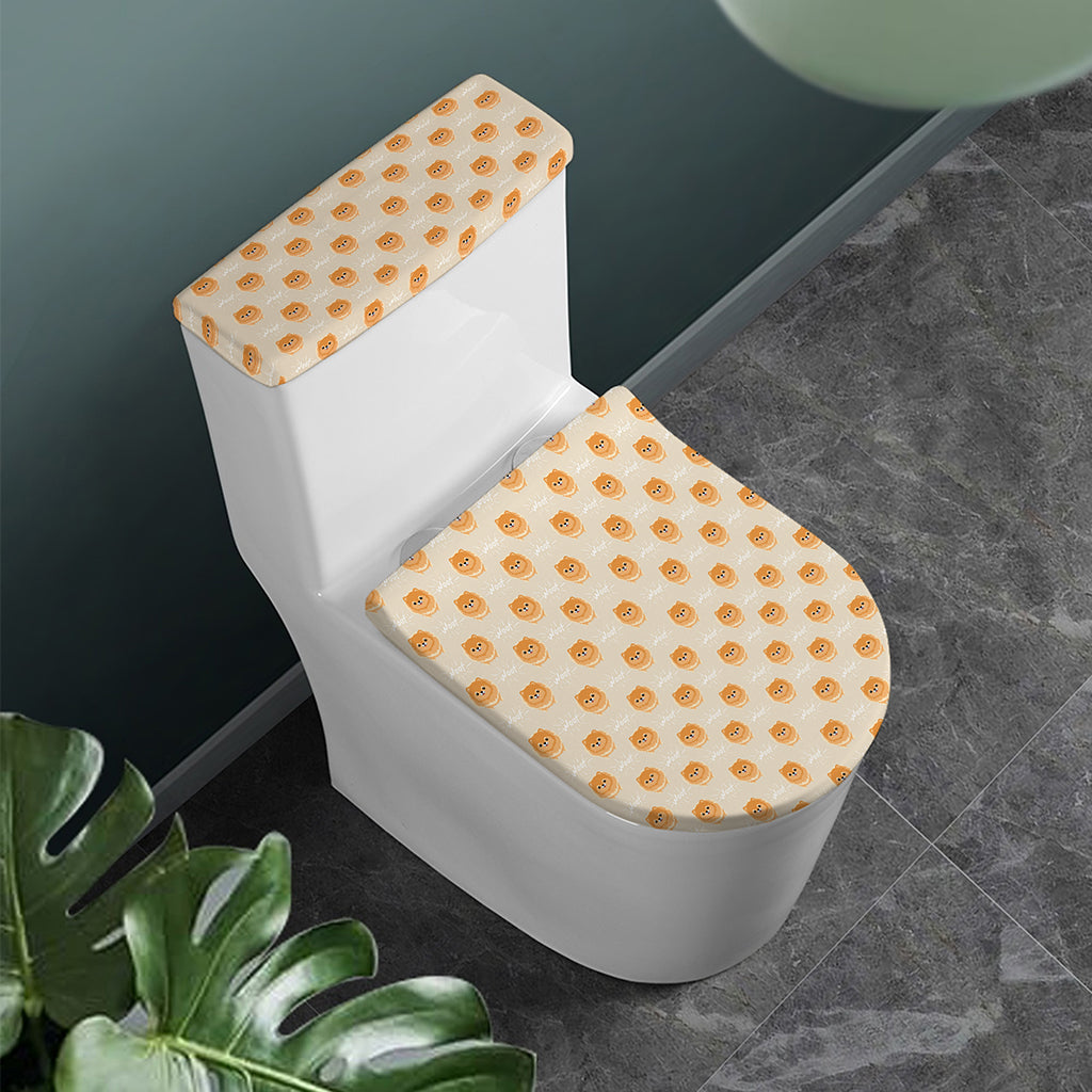 Little Pomeranian Pattern Print Toilet Lid And Tank Cover Set