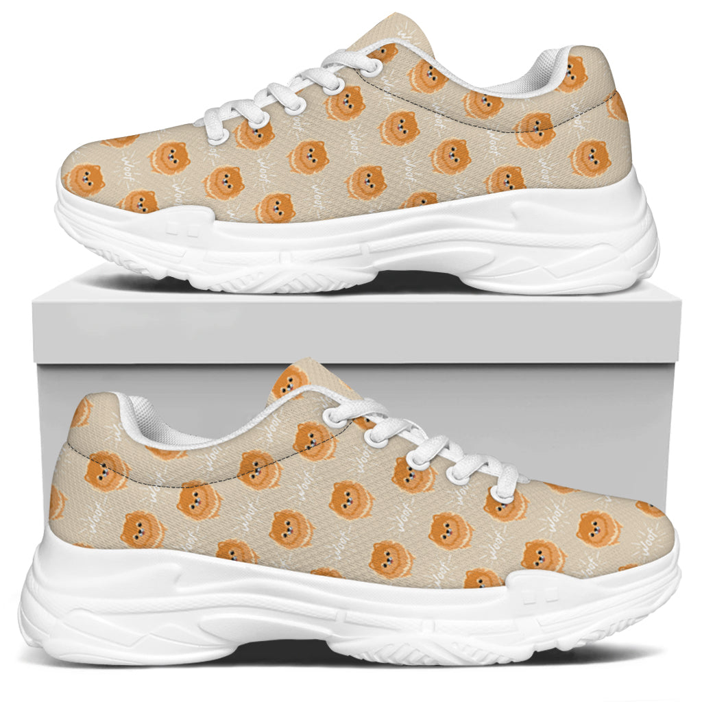Little Pomeranian Pattern Print White Chunky Shoes