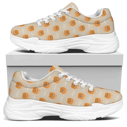 Little Pomeranian Pattern Print White Chunky Shoes
