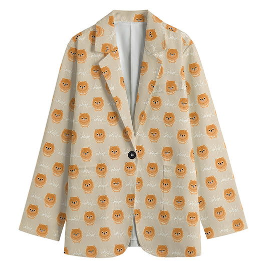 Little Pomeranian Pattern Print Women's Blazer