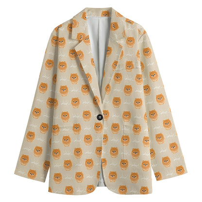 Little Pomeranian Pattern Print Women's Cotton Blazer