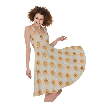 Little Pomeranian Pattern Print Women's Sleeveless Dress
