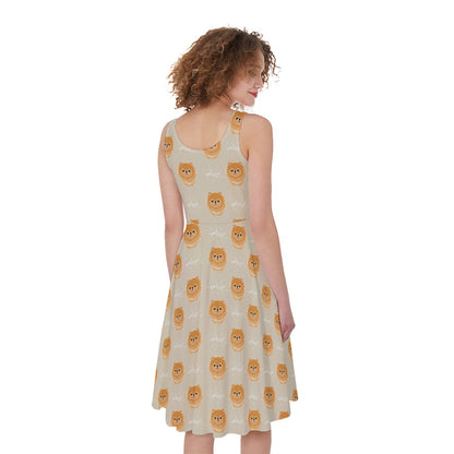 Little Pomeranian Pattern Print Women's Sleeveless Dress