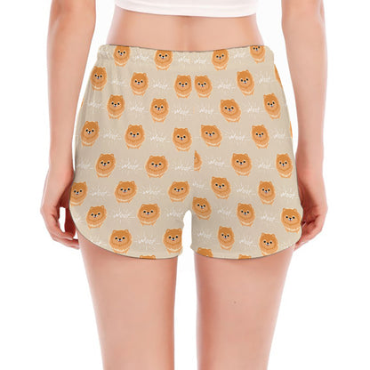 Little Pomeranian Pattern Print Women's Split Running Shorts