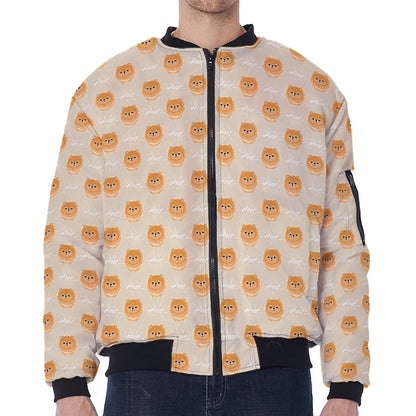 Little Pomeranian Pattern Print Zip Sleeve Bomber Jacket