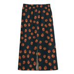 Little Pumpkin Pattern Print Cotton Front Slit Maxi Skirt