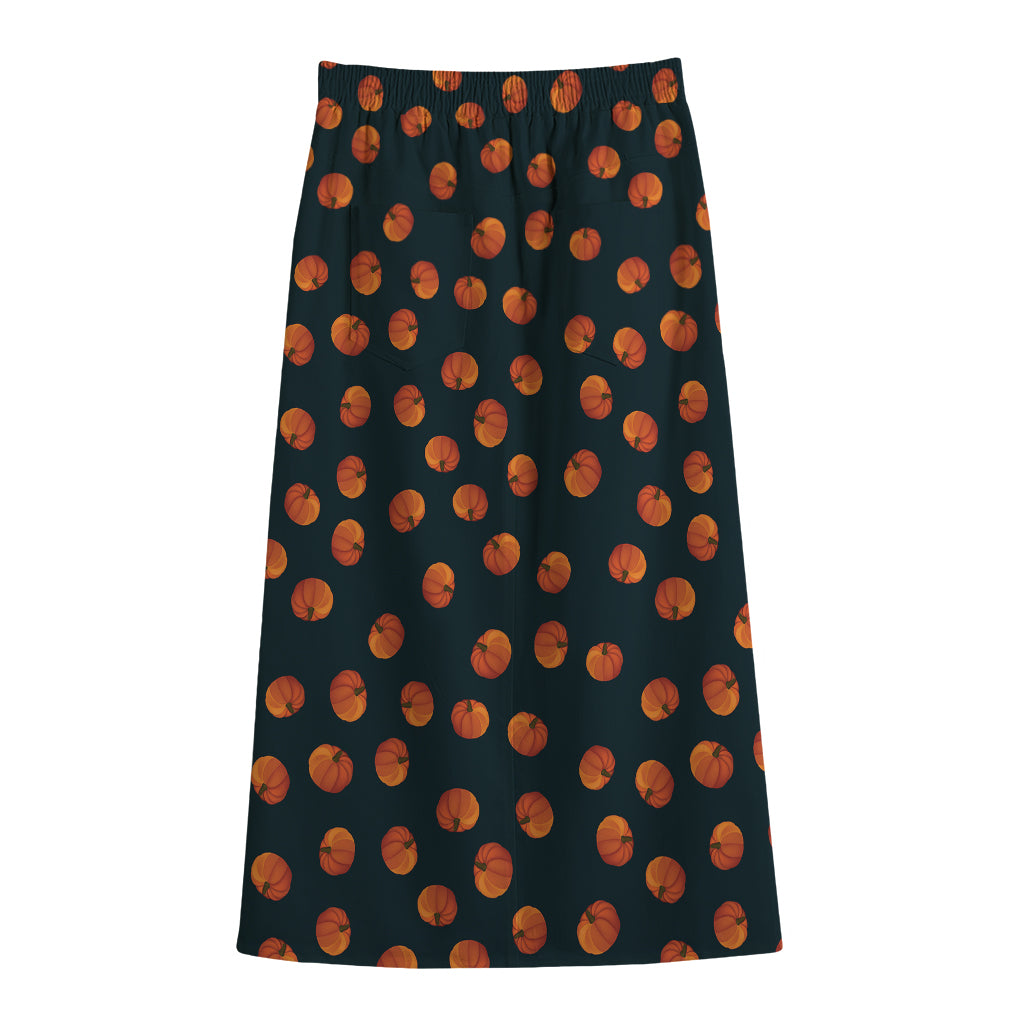 Little Pumpkin Pattern Print Cotton Front Slit Maxi Skirt