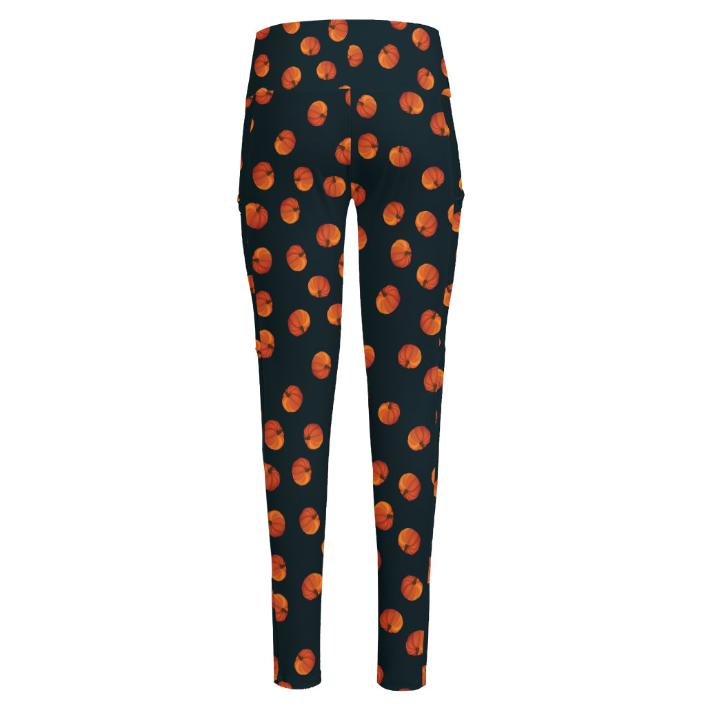 Little Pumpkin Pattern Print High-Waisted Pocket Leggings