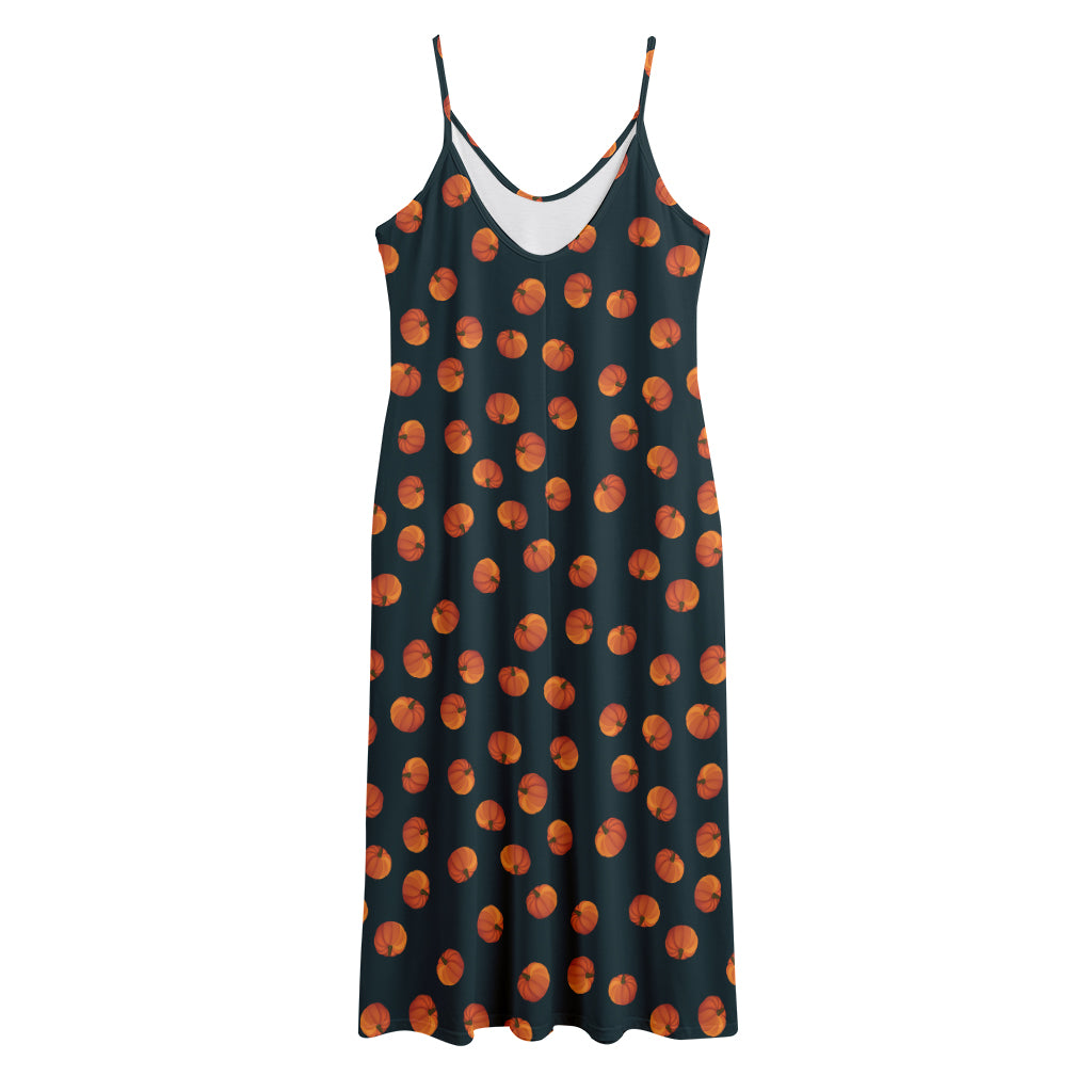 Little Pumpkin Pattern Print Jersey Midi Cami Dress
