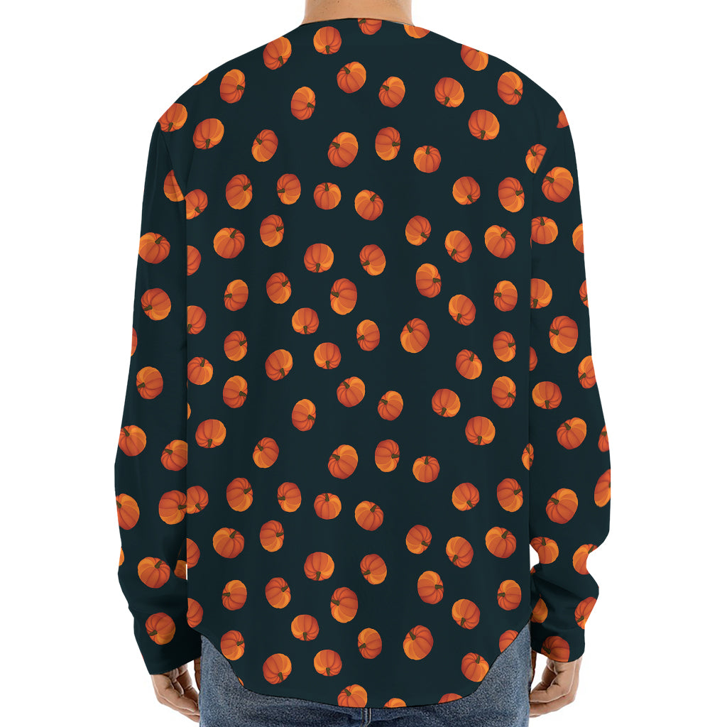 Little Pumpkin Pattern Print Long Sleeve Baseball Jersey