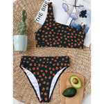 Little Pumpkin Pattern Print One Shoulder Bikini Top