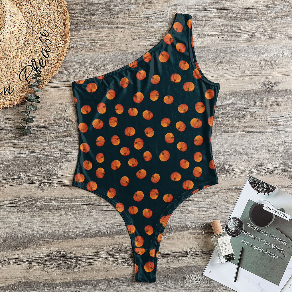 Little Pumpkin Pattern Print One Shoulder Bodysuit