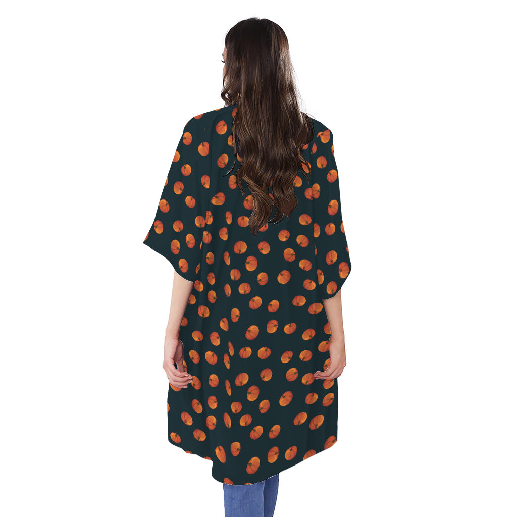 Little Pumpkin Pattern Print Open Front Beach Cover Up