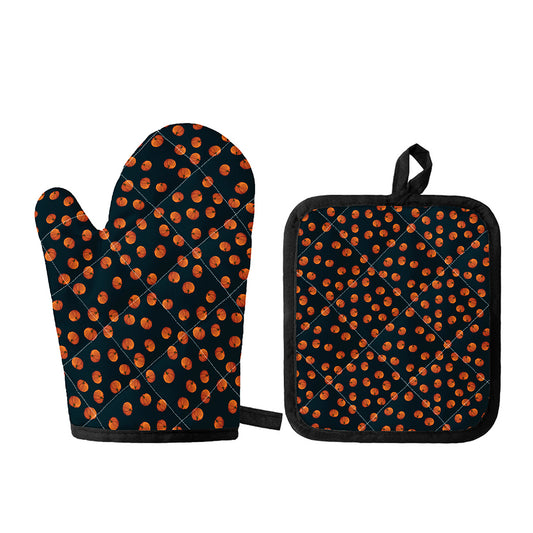 Little Pumpkin Pattern Print Oven Mitt And Pot Holder Set