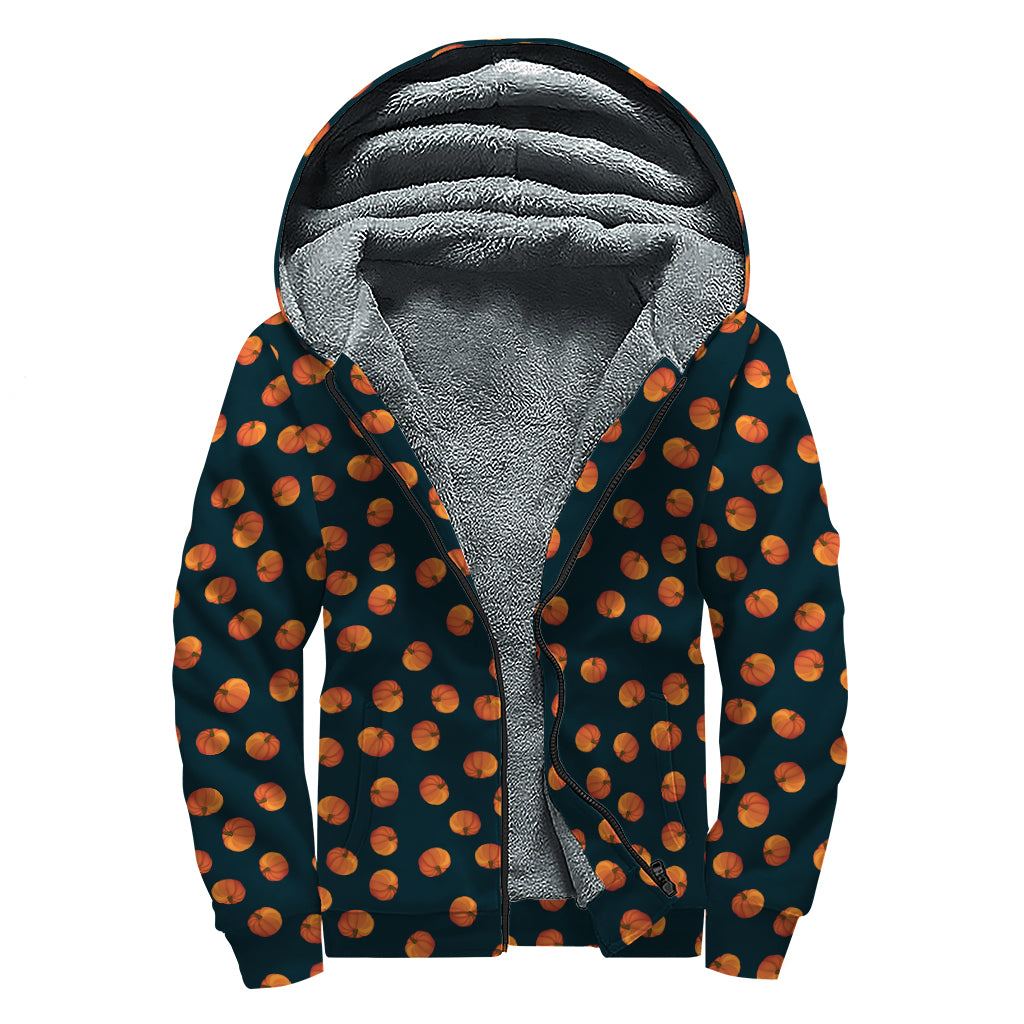 Little Pumpkin Pattern Print Sherpa Lined Zip Up Hoodie