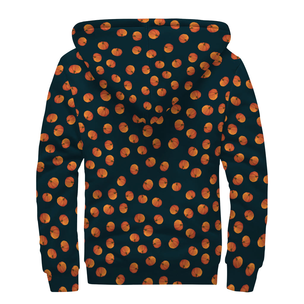 Little Pumpkin Pattern Print Sherpa Lined Zip Up Hoodie