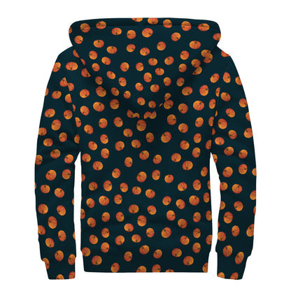 Little Pumpkin Pattern Print Sherpa Lined Zip Up Hoodie