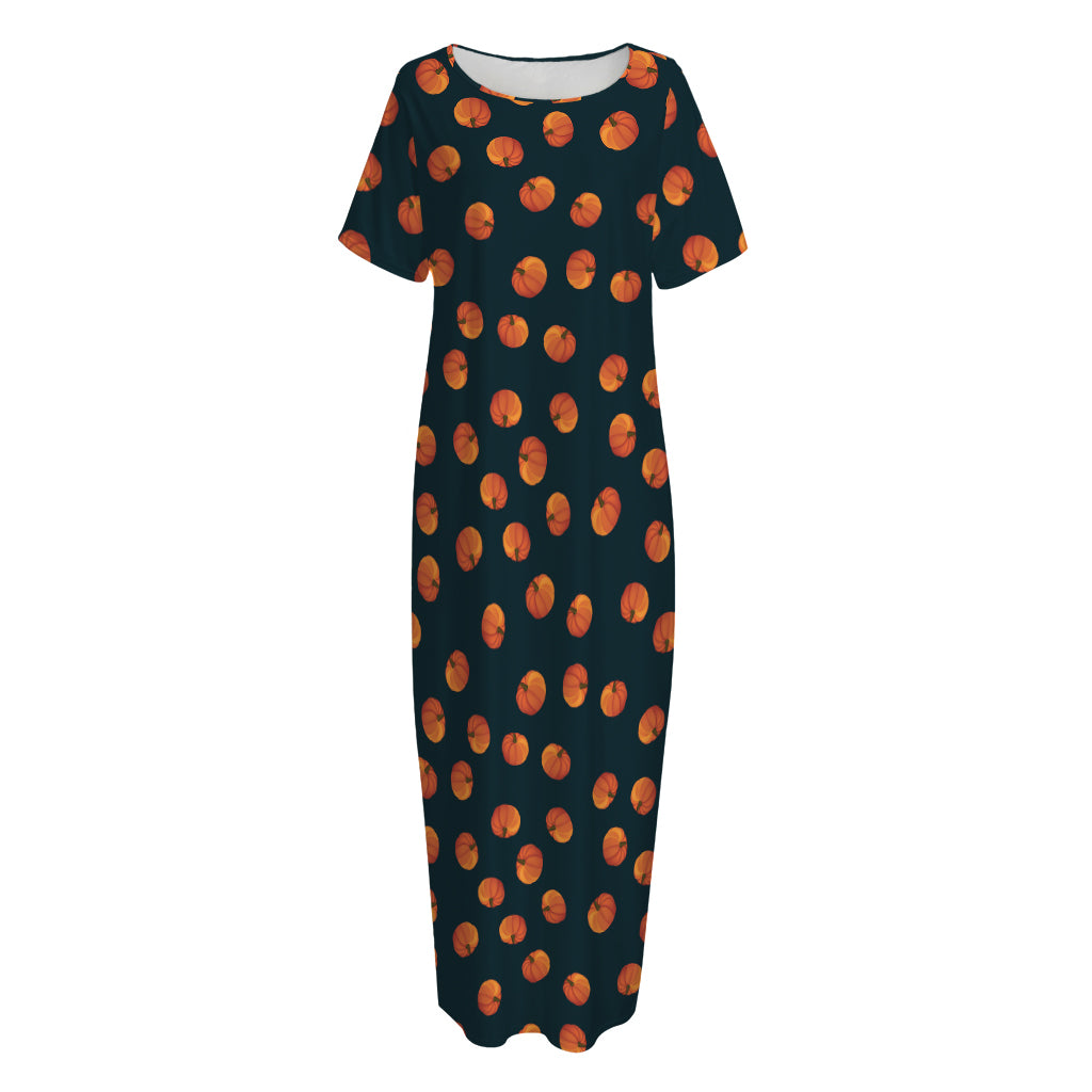 Little Pumpkin Pattern Print Short Sleeve Long Nightdress