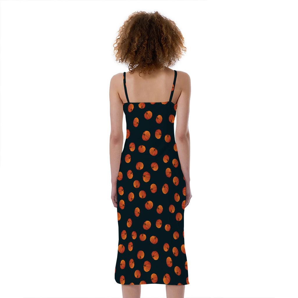 Little Pumpkin Pattern Print Slim Fit Midi Cami Dress
