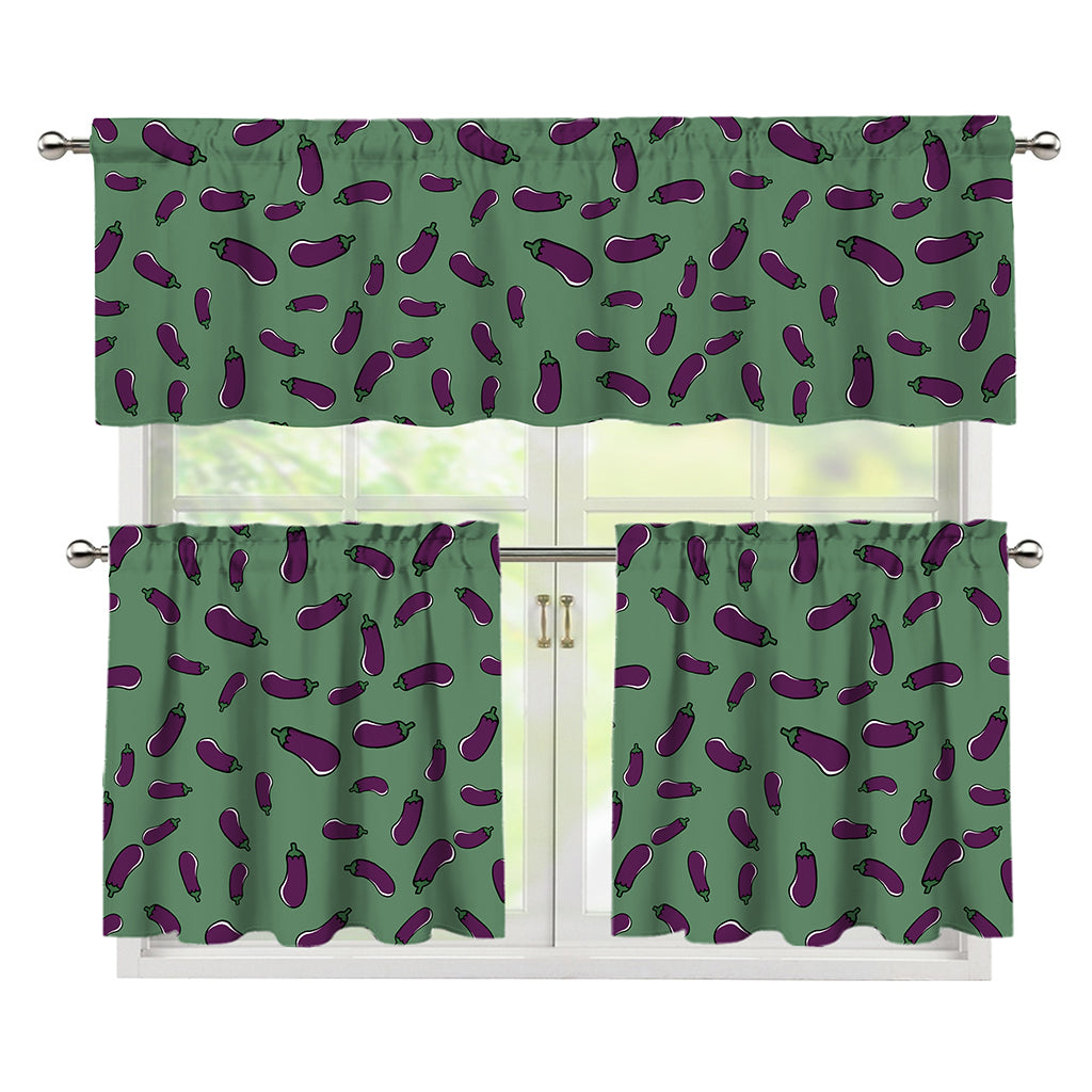 Little Purple Eggplant Pattern Print 3 Piece Kitchen Curtains