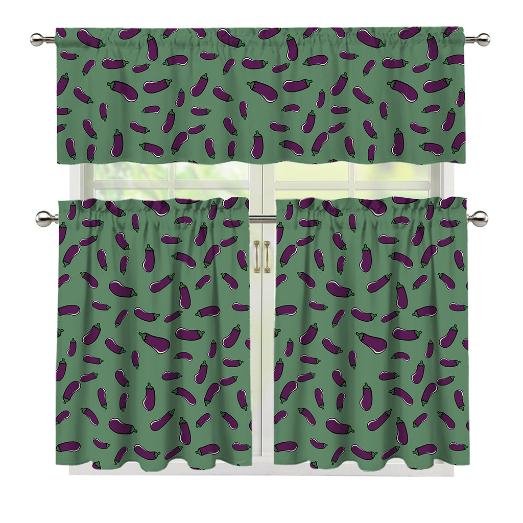 Little Purple Eggplant Pattern Print 3 Piece Kitchen Curtains