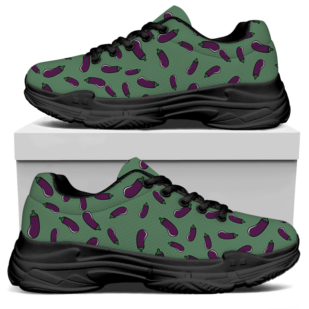 Little Purple Eggplant Pattern Print Black Chunky Shoes