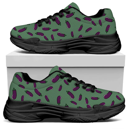 Little Purple Eggplant Pattern Print Black Chunky Shoes