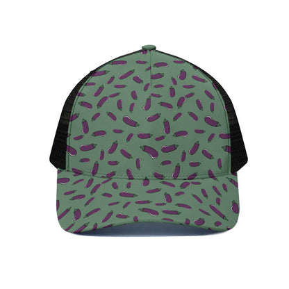 Little Purple Eggplant Pattern Print Black Mesh Trucker Cap